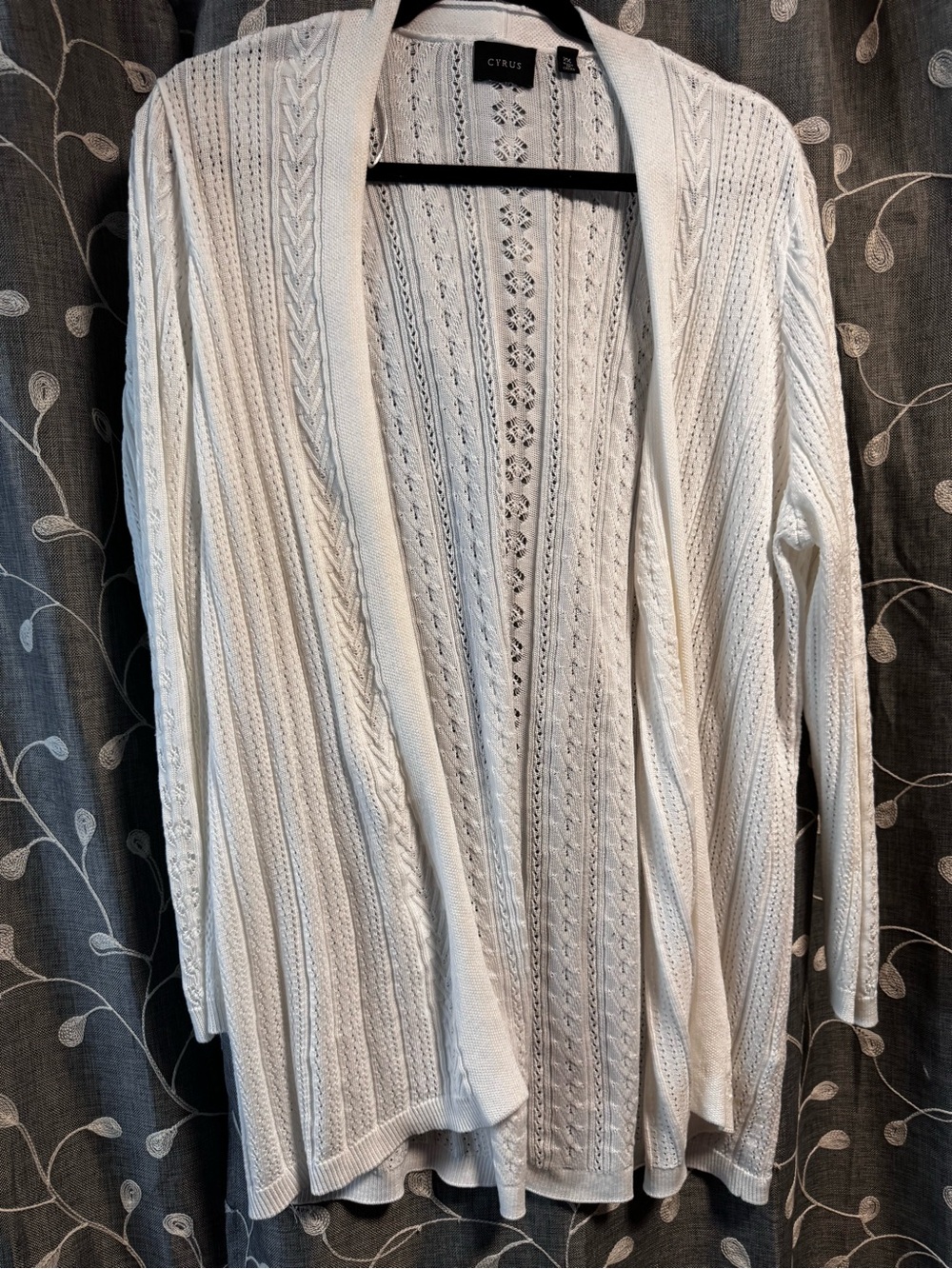 Cyrus Open-Front Cream Cable & Eyelet Knit Cardigan
